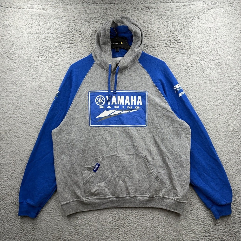 Vintage Y2k Yamaha Quad Hit Graphic Hoodie Grey Blue 2XL Racing